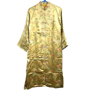 Vintage Gold Tone Silk Kimono Peacocks Flowers Pockets Size 40 See Measurements